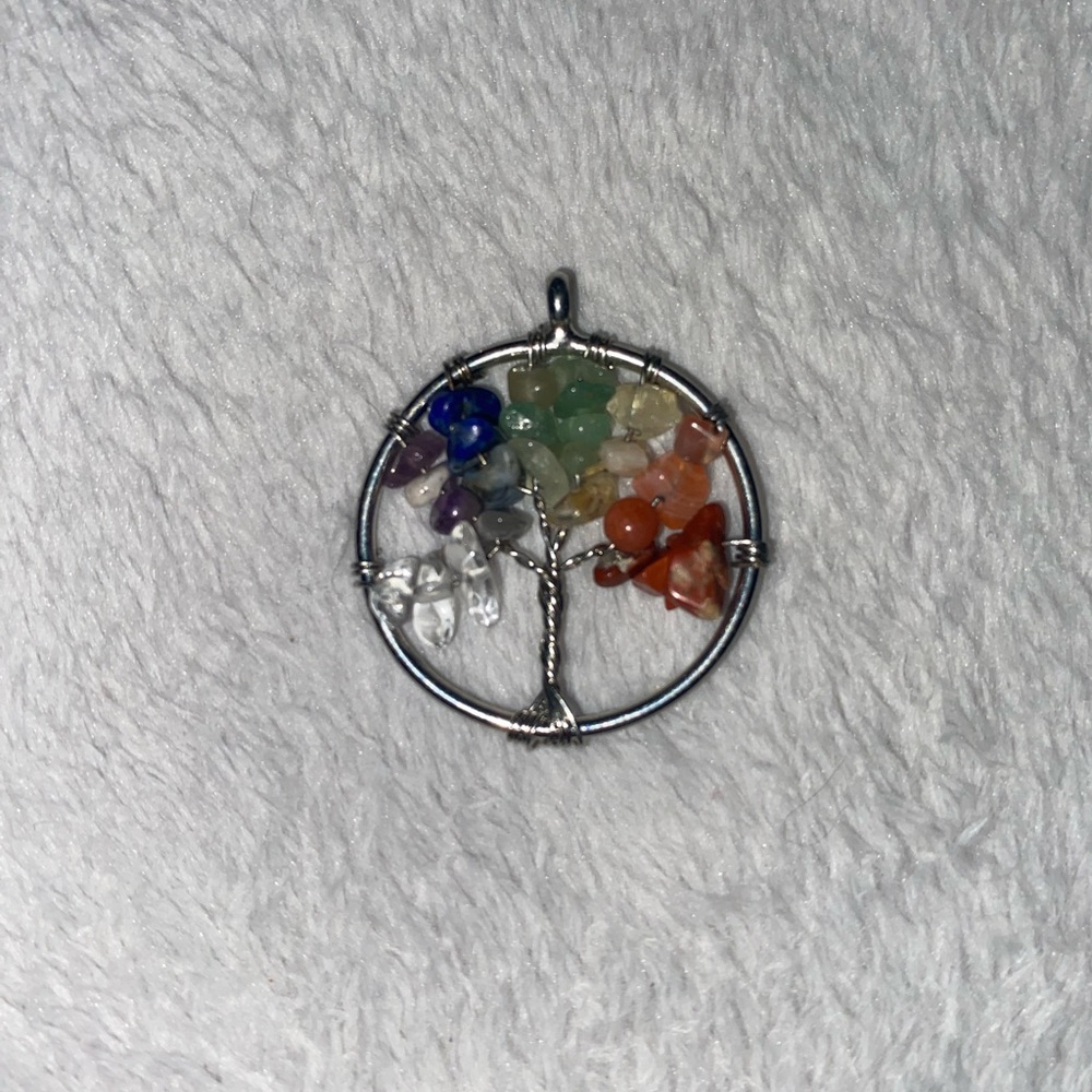 Silver Tree of Life Pendant with Multicolor Gemstones